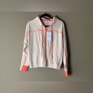 NWT CALME BY JOHNNY WAS DOLMAN HOODIE CREAM PINK ORANGE